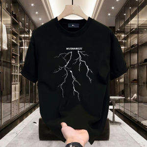 Áo Thun Cotton Tay Ngắn Phong Cách Mỹ Thường Ngày Cho Nam Mùa Hè 2025 Thời Trang Mới in Sọc Rực Rỡ Dáng Rộng Nửa Tay Áo