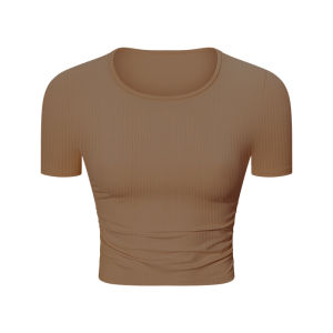 DS374 Womens Sport Yoga T-shirt Elastic Short Sleeve Slimming Fit Breathable Quick Dry Moisture Wicking Ultra Stretchy Yoga Wear