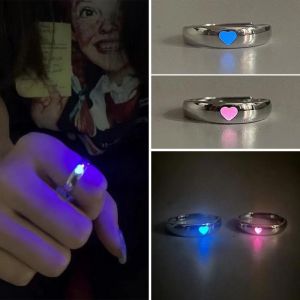 🔥Niche Design Heart Shape Luminous Ring Opening Adjustable Couples Girlfriend Ring LovelylifeFu👍