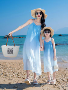 Girls Gradient Color Dress Summer New Style Bohemian Beach Vacation Style Strap Long Skirt Childrens Clothing Polyester Fiber