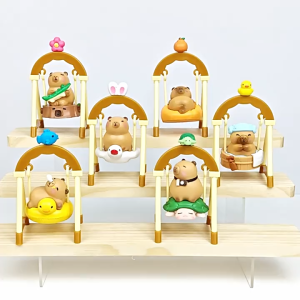 [Johor Ready Stock] Capybara Swing Blind Box Figure Full Set 6Pcs Birthday Gift For Kids School Capibala Swing Series Blind Box Trendy Handmade Ornament