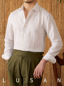 White Linen Eight-character Collar Breathable Luxury Casual Shirt