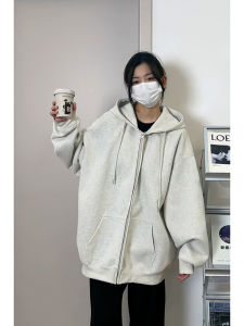 Simple Style High Quality Pure Cotton Solid Color Basic Cardigan Jacket Womens New Sweatshirt Autumn Loose Fit Long Sleeve