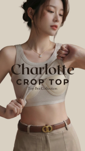 Charlotte Crop Top เสื้อกล้ามสั้น คอกลม มีบราในตัว ไม่ต้องใส่บรา ไม่ต้องติดซิลโคน สะดวกสบายขึ้น