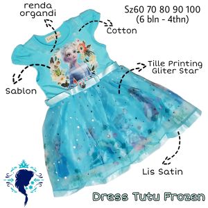 DRESS ANAK TUTU ELSA FOZEN TILE PRINTING GLITER STAR