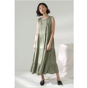 Inner Kutung Panjang Sleeveless Midi Dress Size S M L XL Rayon Premium Kekinian Terlaris