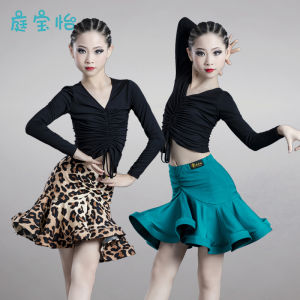 Girls Latin Dance Performance Outfit Half Skirt Modal Long Sleeve Top Competition Practice Clothes Childrens Performance Dress