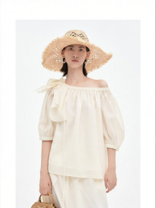 Tencel Wool Blend Off-shoulder Shirt Set