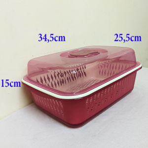bộ thau rổ có nắp chữ nhật hộp nhựa có nắp và rổ dùng úp chén ly 345x255cm cao 15cm. MT3124