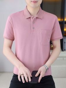 HENGYUANXIANG | Hengyuanxiang Mens Polo Shirt Short Sleeve 100% Cotton Summer T-Shirt With Pocket Turn-down Collar Fashionable Dad Clothes Pink