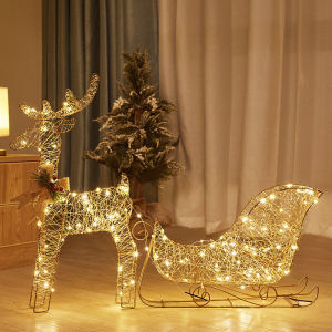 Christmas Luminous Iron Art Deer Carriage Christmas Elk Decoration Shopping Window Art Gallery Gift Box with Lights Christmas Decoration