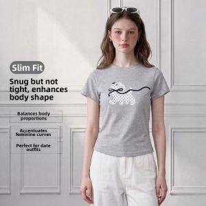 LIDIA | Cute Dots & Puppy Round-Neck T-Shirt