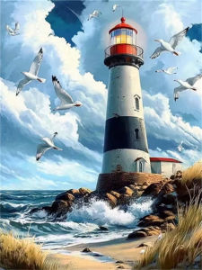 Acrylic Paint By Numbers Lighthouse Seagull  Numbers on Canvas Coloring By Number for Adults Paint Digital Art
