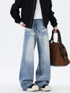 กางเกงยีนส์ทรงหลวมขาตรงสำหรับผู้ชาย ทรงสตรีท กางเกงขายาวทรงหลวม กางเกงขายาวทรงขากว้าง กางเกงยีนส์ทรงขากว้าง