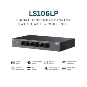 TP-Link LS106LP 6-Port 10/100Mbps Desktop Switch with 4-Port PoE+ | Network Switch | PoE Switch | Switch Hub | RJ45 Port