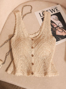 Bohemian Knitted Mini Strap Vest Women Summer Outdoor Sweet Spicy Girl Holiday Style Hollow out Hook Flower Sleeveless Top