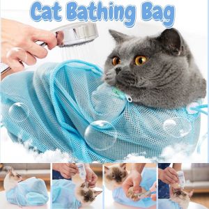 Cat Bag for Bathing Cat Shower Net Bag Adjustable Pet Grooming Brush Nail Clipper Nail File Hair Combs