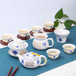 Creative Ceramic Gongfu Tea Set Hollow out Design Simple Tea Brewing Kit Home Use Delicate Tea Pot And Cup Set Handmade