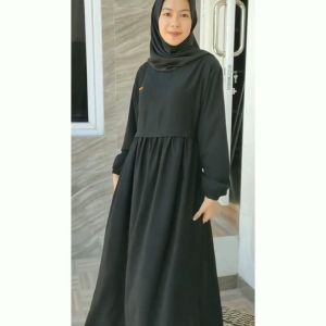 KV.GROSIR Gamis Dress Wanita Remaja GEA Terbaru Kekinian Wolfis Hitam Pekat Premium | Dress Umroh Hitam Pekat M L XL