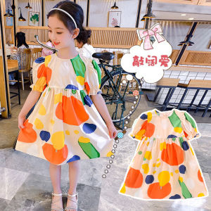Princess Style Floral Print Summer Dress for Girls Cotton Polyester Blend A-Line Skirt Casual Childrens Clothing Manlieduo