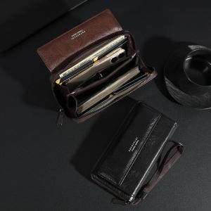 Mens PU Zipper Handbag Large Capacity Long Wallet Clutch Bag Phone Bag Multi card Card Holder Coin Purse Wallet Double Layer