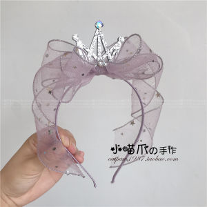 Original Handmade Pink Birthday Butterfly Knot Crown Veil Childrens Princess Hairband Headwear Gift Box for Girls