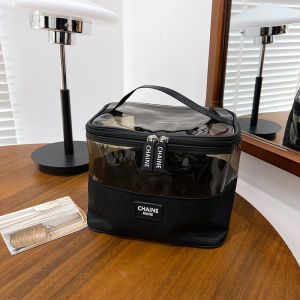 Large Capacity Cosmetic Bag Womens Fashionable Handbag Travel Skincare Storage Trendy Square Shape Zipper Closure Casual Minimalist Style