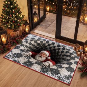 VIKAMA 3D Vortex Illusion Christmas Doormat Funny Santa Trap Door Mat Optical Illusion Rug Entryway Floor Xmas Decor