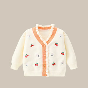 Girls Knitted Cardigan Baby Cotton Elastic Spring Summer Autumn Fashion Outerwear Childrens Tops Polo Collar Korean Style