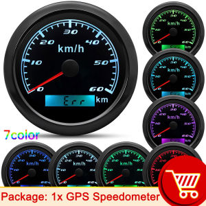 RYSJM | 85mm GPS Speedometer Car Boat Yacht Gauge with Antenna Speedometer Motorcycle GPS 60km/h 7 Colors Backlight Speed Odometer