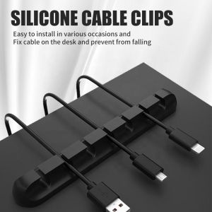 Silicone Cable Organizer 5/7 Hole Self Adhesive Cord Winder Clips Smart Wire Management for USB Headset Mouse Car Charging Cable