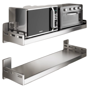 B&W | New Stainless Steel Microwave Storage Shelf Wall-Mounted Multi-functional No-Drilling