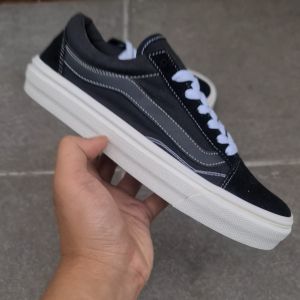 OBRAL SEPATU SNEAKERS PRIAI WANITA VANSSSE OLD SKOOL VAULT BLACK OUT OG 36-43 SEPATU HITAM SEKOLAH KANVAS 100%