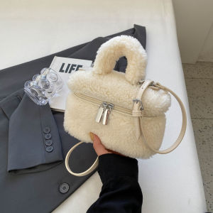Lamb Fur Plush Winter Handbag Womens Fashionable Small Square Bag Versatile Handbag Crossbody Bag Korean Style Soft Handle