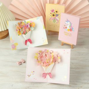 3D Floral Bouquet Greeting Card Folding Ins Style Simple Teachers Day Childrens Gift for Male Or Female Teachers Thank You Card