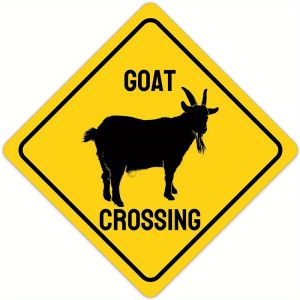 CIFbuy | Yellow & Black Goat Crossing Aluminum Tin Sign 20x30cm Novelty Road Warning Wall Decor with Goat Silhouette