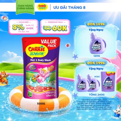 Túi Sữa Tắm Gội Cho Bé Carrie Junior chiết xuất trái cây thiên nhiên Hương Cheeky Cherry 500g