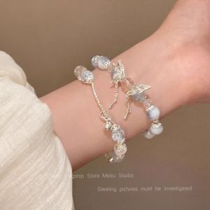 Blue Butterfly Flower Spacer Beads Bracelet Versatile Fashionable Student Jewelry Contemporary Alloy Contemporary Style