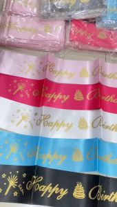 Selempang Sash Tulisan Happy Birthday TEBAL / Sash Ulang Tahun Happy Birthday Sablon Gold Warna Pink / Putih / Hitam / Biru Muda