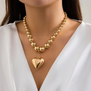 Peach Heart Pendant Gradient Size CCB Beads Necklace Female Fashion Fashion Tide Fancy Matching Formal Dress Accessories