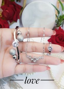 Set Perhiasan Titanium Silver Terbaru Anti Karat Xds4w