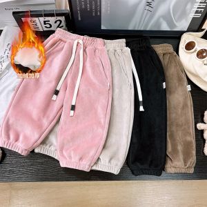 Boys Girls Plush Velvet Pants Children Winter Thick Warm Sweatpants Kids Padded Casual Sports Trousers Teenager Fashion Clothing