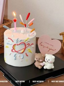 Valentines Day Cake Decoration Cute Baking Decoration Heart Shaped Decorations Pet Dog Bear Hugging Design Festival Supplies