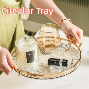 Large Round Tray with Handle Gold Serving Trays Decorative Luxury Tea Tray Coffee Table Decor