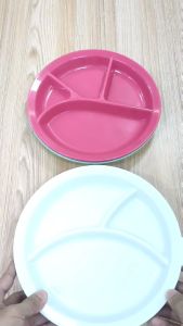 6pcs Plate Divider Golden Deer 10inches Plate with Divider 3 Sections Plastic Divided Plate Dish Round Students Lunch Tray Plate Tableware Canteen Supplies