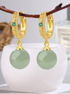 925 Sterling Silver Earrings Ethnic Style Hanfu Turpan Jade Female Pendant Jewelry  New Chinese Style High End Feeling