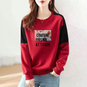 Foreign Trade Womens Clothing Big Sale Leak-Picking Cotton Plus Size Pullover Sweatshirt Loose Slim Looking Artistic Fashion Patchwork Base Tops