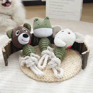 Caraku Cute Dog Toys TPR Cotton Rope Chewable Wear Resistant Teeth Grinding Pet Interactive Playthings Noise Making Dog Chew Toys