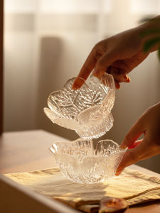 April Flower Glass Bowl For Home Yogurt Oatmeal Bowl Salad Bowl Small Bowl Transparent Tall Bowl Personal Dedicated Single