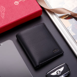 Goldlion Mens Wallet Genuine Leather Short Thin Style Luxury Soft Cowhide Vertical Leather Clip Dads Business OL Pure Color